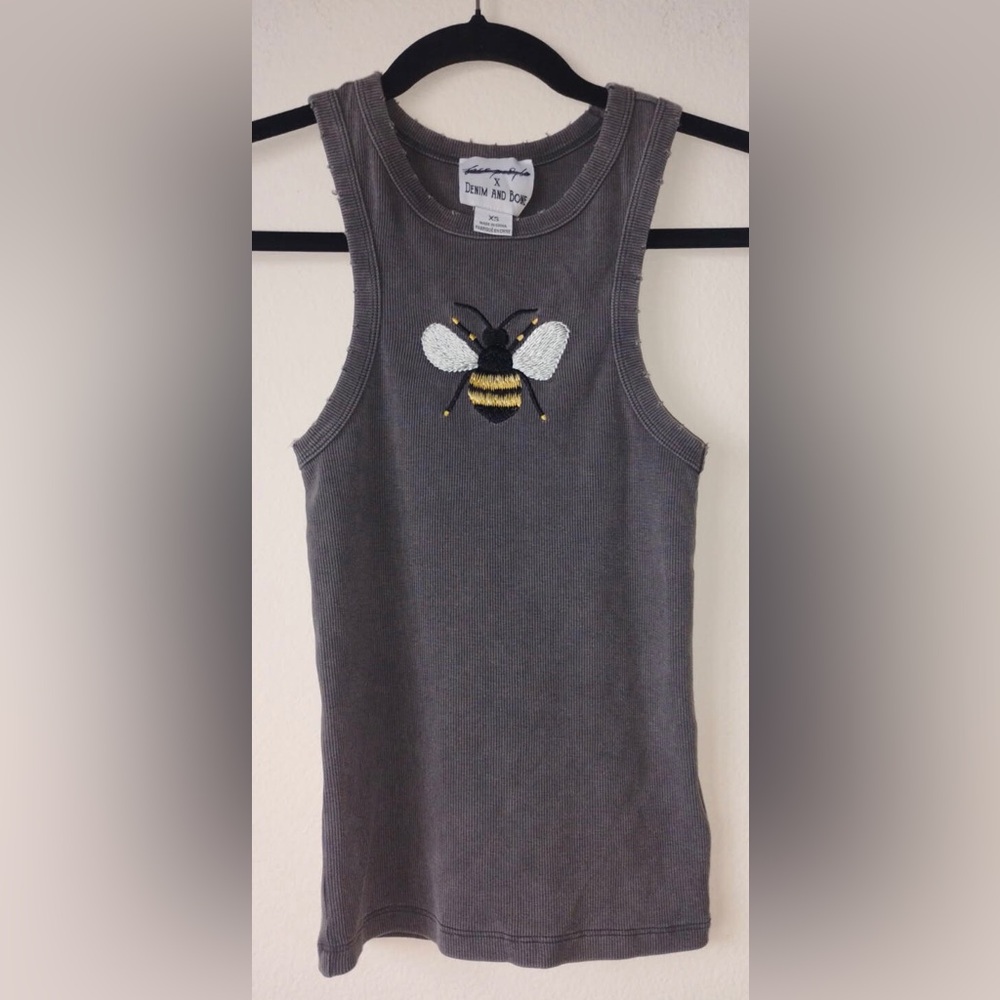 Free People X Denim & Bone collaboration Gray Bee Ribbed Tank Top NWOT